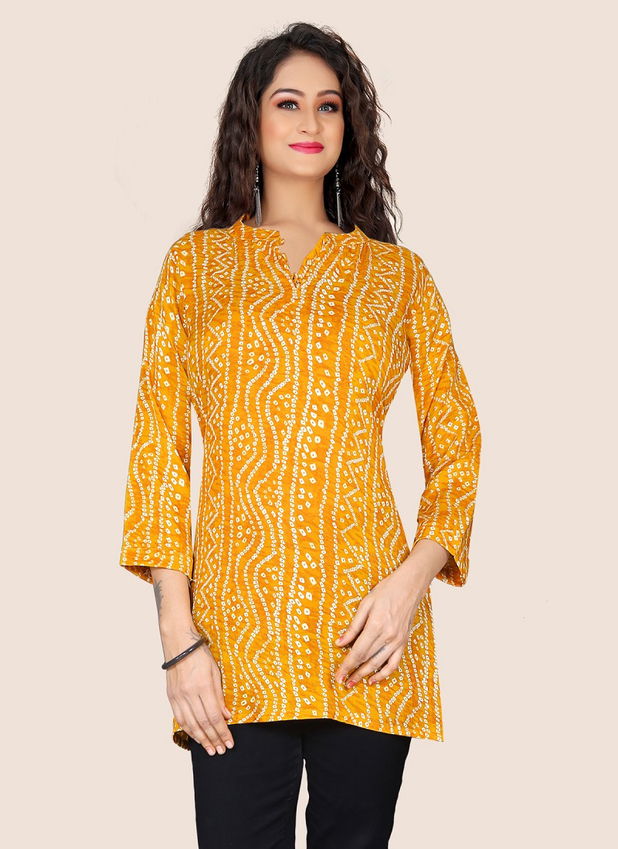 DGs Attire Bandhani Print Cotton Wholesale Ladies Top Catalog